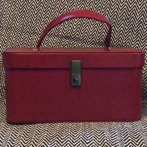 Vintage red make up case with gold lining